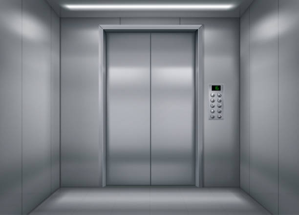 ilustrações de stock, clip art, desenhos animados e ícones de inside an empty elevator car vector illustration - interior