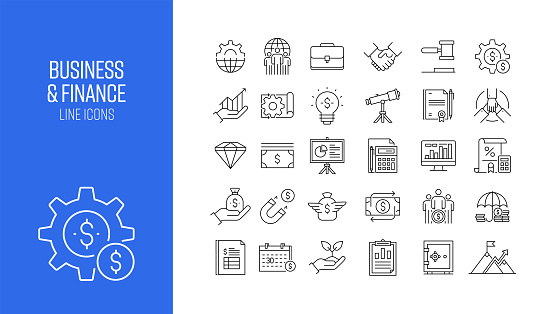 Set of Business and Finance Related Line Icons. Outline Symbol Collection