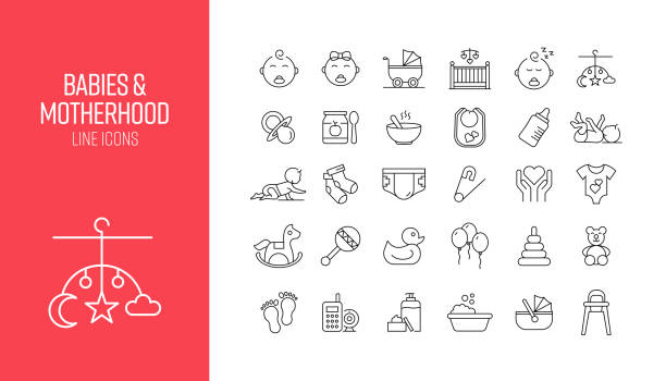 Set of Baby and Motherhood Related Line Icons. Outline Symbol Collection Set of Baby and Motherhood Related Line Icons. Outline Symbol Collection babyhood stock illustrations