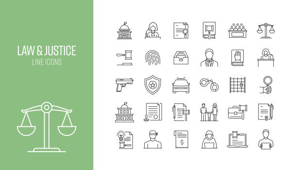 Set of Law and Justice Related Line Icons. Outline Symbol Collection Set of Law and Justice Related Line Icons. Outline Symbol Collection gun violence stock illustrations