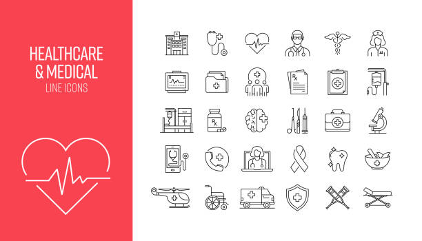 ilustrações de stock, clip art, desenhos animados e ícones de set of healthcare and medical related line icons. outline symbol collection - cirurgia