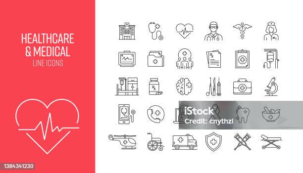 Set Of Healthcare And Medical Related Line Icons Outline Symbol Collection Stock Illustration - Download Image Now