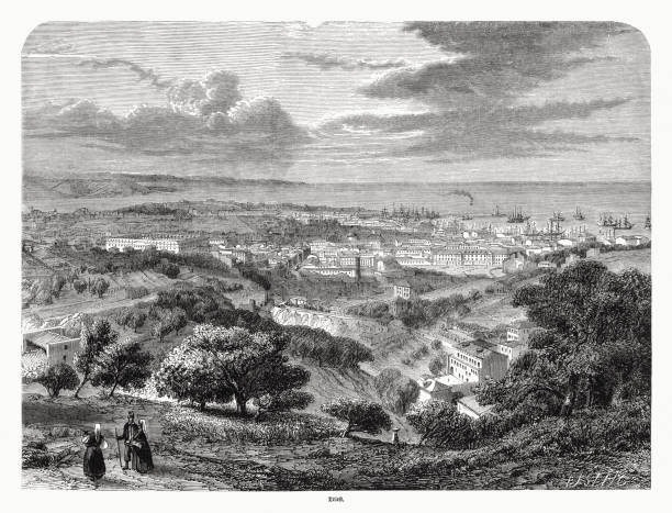 istock Historical view of Trieste, Austria (today Italy), woodcut, published 1870 1384344656