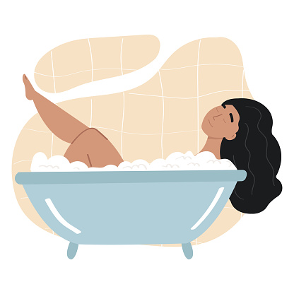 An illustration of a woman relaxing in a bathtub.