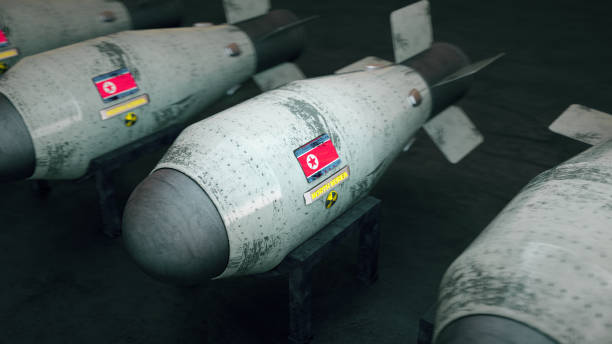 North Korea Nuclear Weapons / Warheads /Rockets High Detail Nuclear Weapons with flags package rocket launch platform stock pictures, royalty-free photos & images