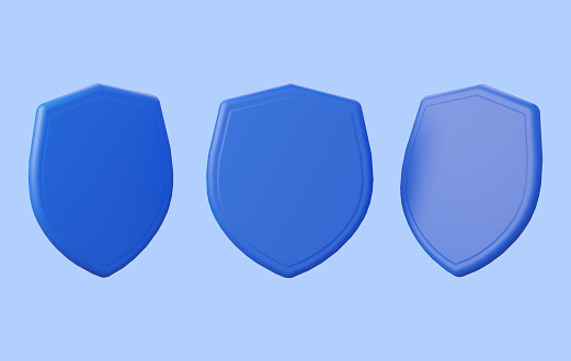 Blank 3d blue shield. 3D rendering illustration