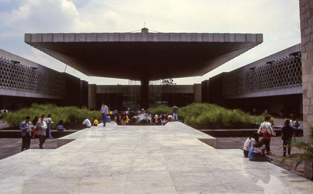 Inner courtyard of the National Museum of Anthropology in Mexico City Mexico City - aug 30, 1998: view of the internal courtyard of the National Museum of Anthropology, one of the richest and most important for the pre-Colombian art collections mexico state photos stock pictures, royalty-free photos & images