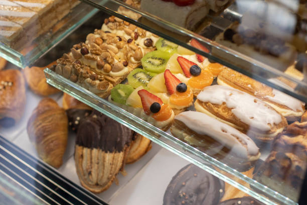istock Showcase with sweets and pastries of many varieties 1384354574