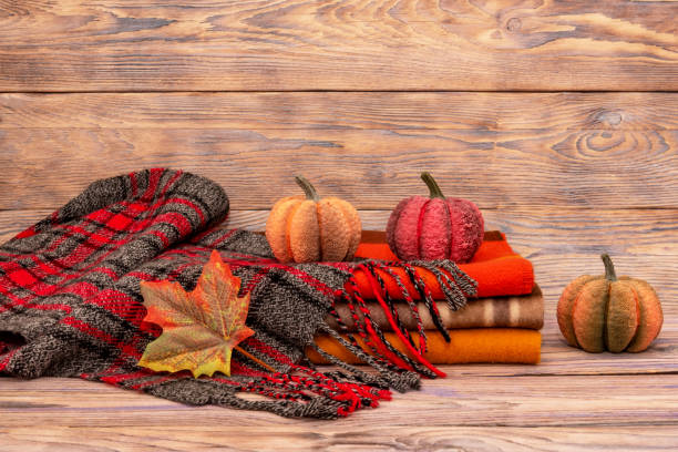 istock A stack of warm and trendy scarves for women. 1384355952