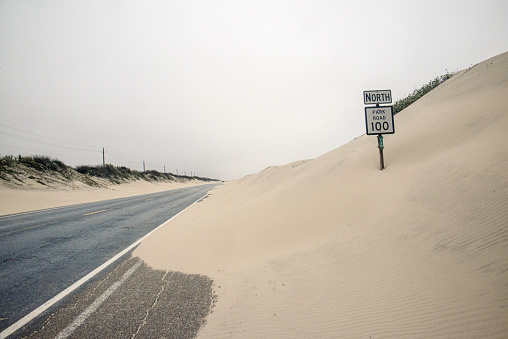 Texas State Highway 100 travels through the high sand dunes