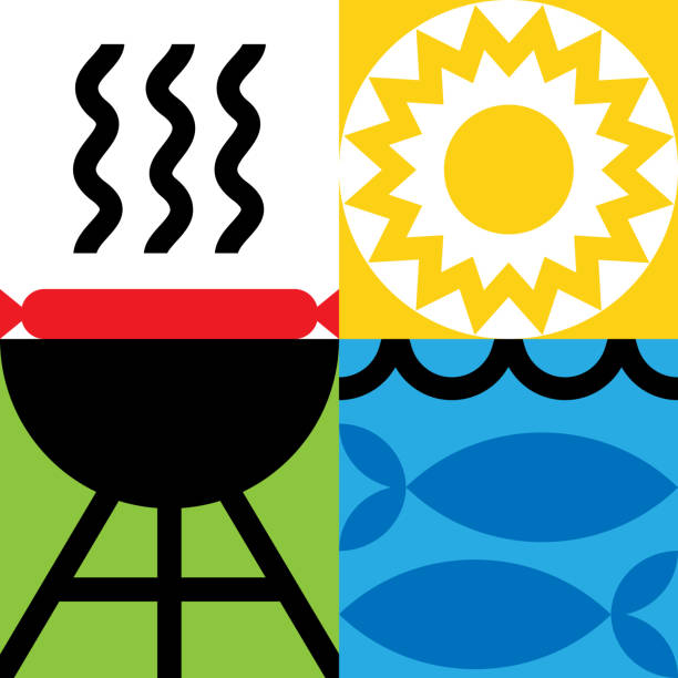 Simple Summer Fun/Grilling Illustration Set1–Gridded Symbol Series vector art illustration