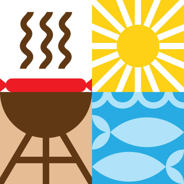 Simple Summer Fun/Grilling Illustration Set2–Gridded Symbol Series vector art illustration