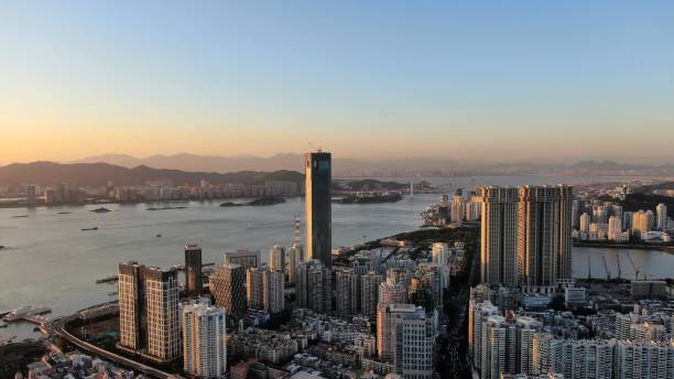 istock Beautiful seaside city dusk landscape 1384364348