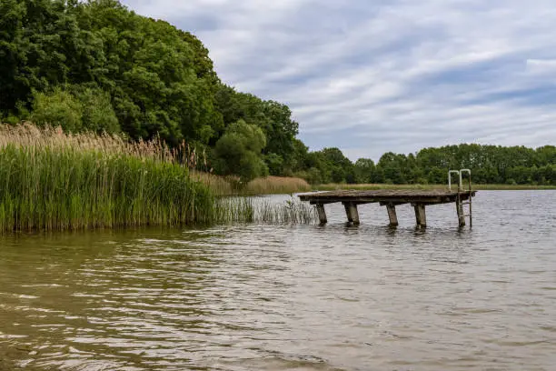 A bathing jetty in the Penzliner See, Mecklenburg-Western Pomerania, Germany