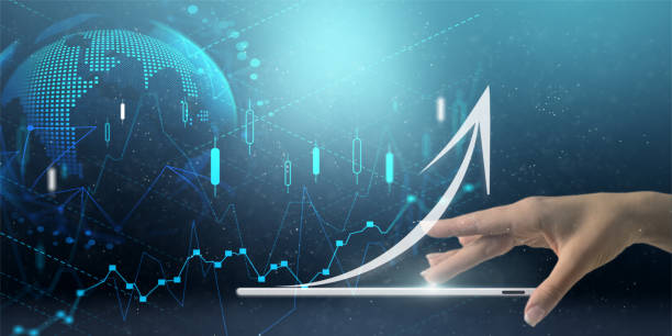 istock Double exposure of hand touching Businessman using smartphone with graph and progress of business and analyzing financial and investment data, development of success 1384372222