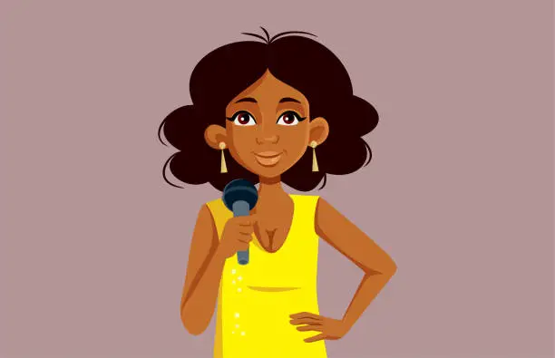 Vector illustration of Singer Holding Microphone Vector Cartoon Illustration