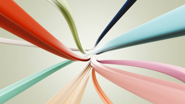 Data stream A bunch of colorful cables moving in from behind the camera and joining in at the center bandwidth stock pictures, royalty-free photos & images