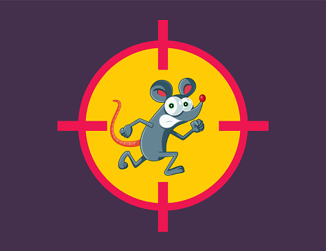 Scared Cartoon Mouse Being Targeted Vector Illustration