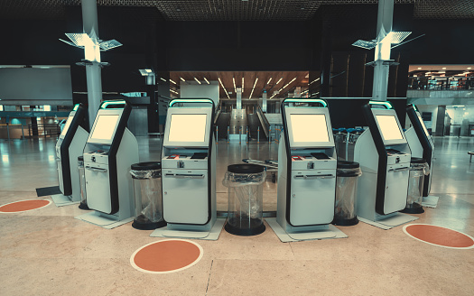 Check In Terminal Terminals For Self Flight Checkin Stock Photo - Download Image Now ...