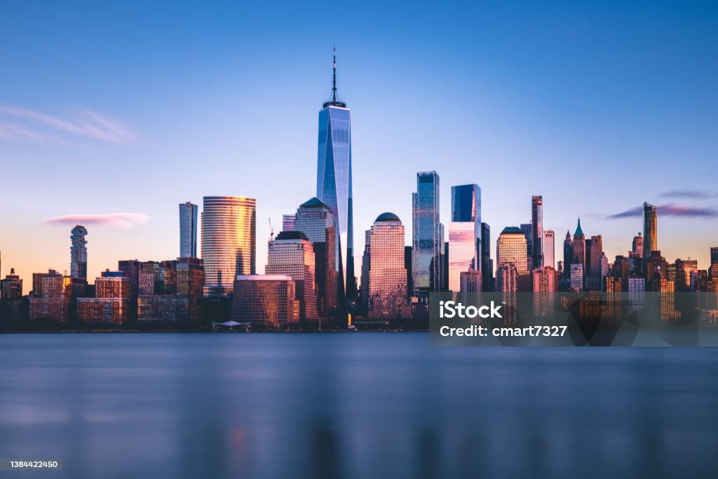 Freedom Tower and Lower Manhattan from New Jersey Lower Manhattan from New Jersey New York City Stock Photo