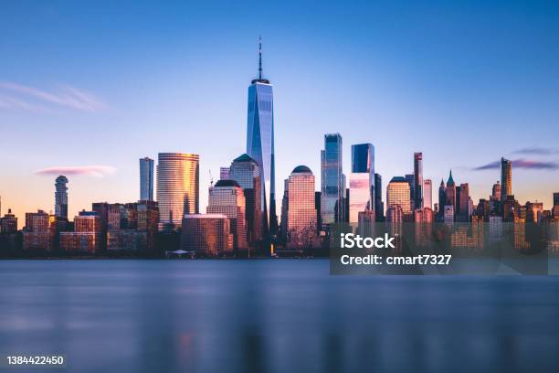 Freedom Tower And Lower Manhattan From New Jersey Stock Photo - Download Image Now - New York City, Urban Skyline, New Jersey