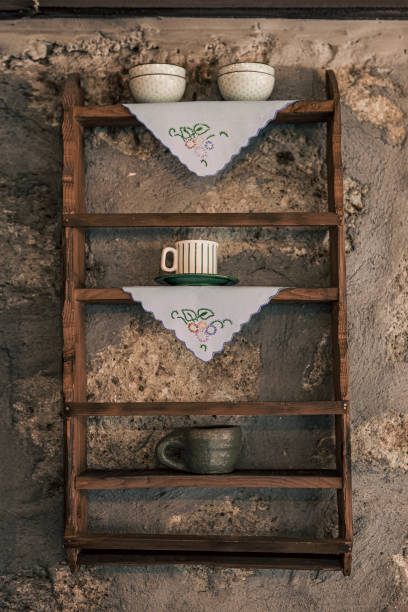 Nostalgic kitchen shelf in the old village kitchen