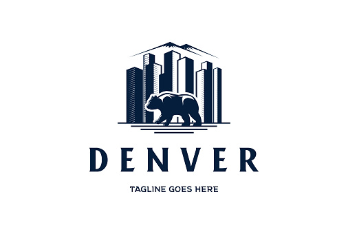 Denver Mountain City Bear Silhouette emblem Design Vector