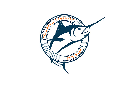 Circular Round Jumping Marlin Sword Fish Badge Emblem Label for Angler Club emblem Design Vector