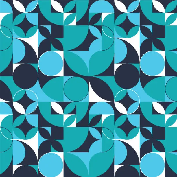 Vector illustration of IS_Repeating_Retro_Circle_Pattern_Teal_Navy_Background
