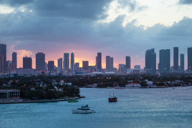 Storms over Miami Beach. Summer scene showing inlet to Port Miami and Fisher Island