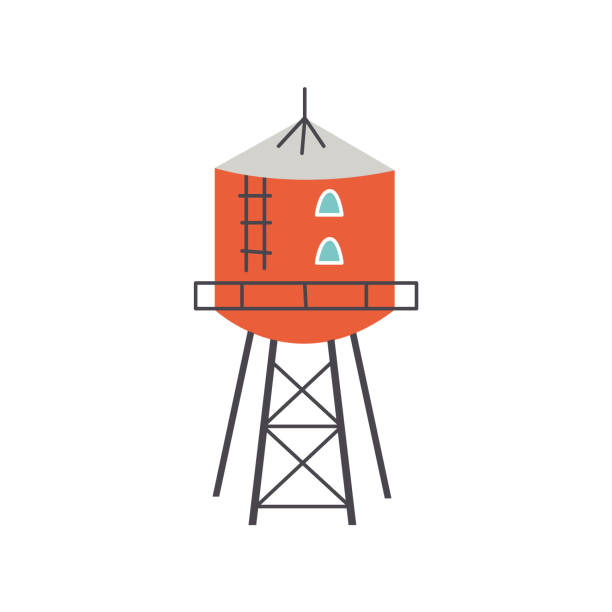 вектор строительства водонапорной башни - water tower stock illustrations