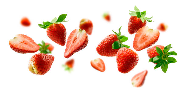 istock Strawberry berry levitating on a white background 1384436758