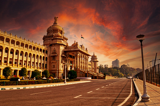 Bangalore city panoramic view with vidhansoudha coverd with colourful sky