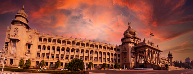 Bangalore city panoramic view with vidhansoudha coverd with colourful sky