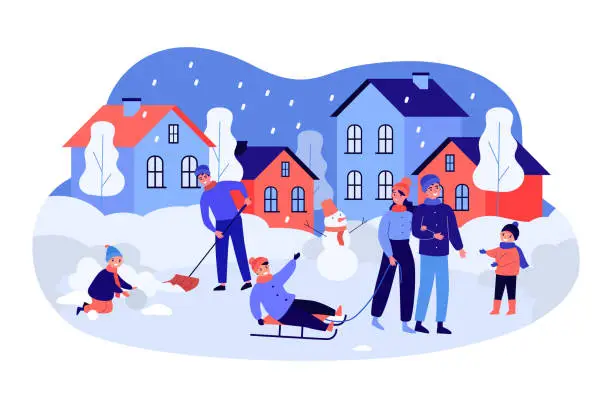 Vector illustration of Activity of people in cold season