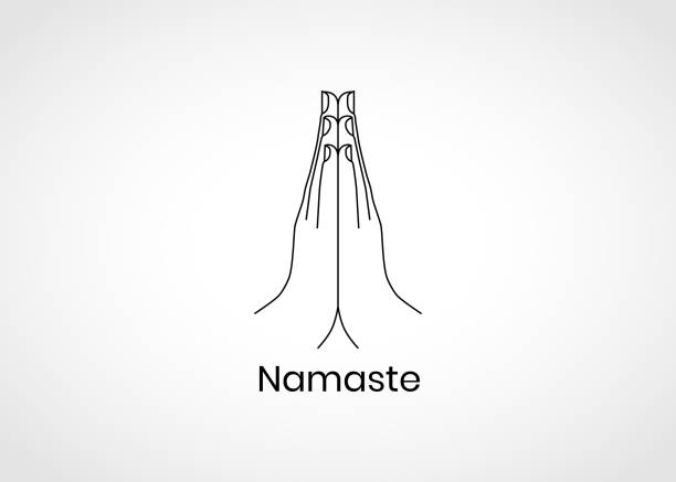 ilustrações de stock, clip art, desenhos animados e ícones de namaste hands gesture line icon - church greeting welcome sign sign