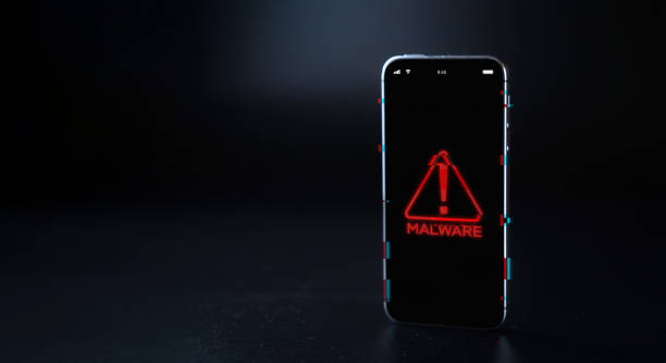 hacker security cyber attack smartphone. cellulare digitale isolato su nero. tecnologia di hacking web su internet. login e password, concetto di banner di sicurezza informatica. - spyware foto e immagini stock