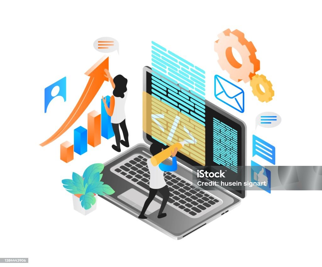Datat Analysis Programmer A Team Of Programmers And Data Analysis Stock Illustration - Download ...