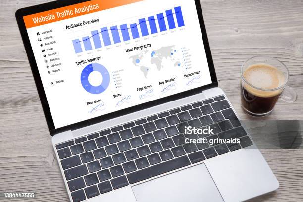 Website Traffic Analytics Data On Laptop Computer Stock Photo - Download Image Now - Analyzing, Big Data, Web Page