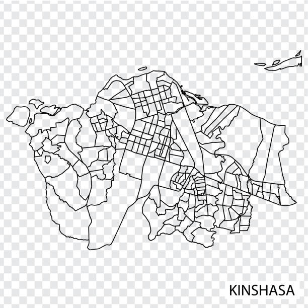 illustrazioni stock, clip art, cartoni animati e icone di tendenza di mappa di alta qualità di kinshasa è una capitale della repubblica democratica del congo, con i confini delle regioni. mappa di kinshasa per il design del tuo sito web, app, interfaccia utente.  repubblica democratica del congo. eps10. - kinshasa