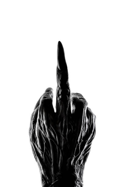 istock Creepy monster hand showing a middle finger isolated on white background 1384449505