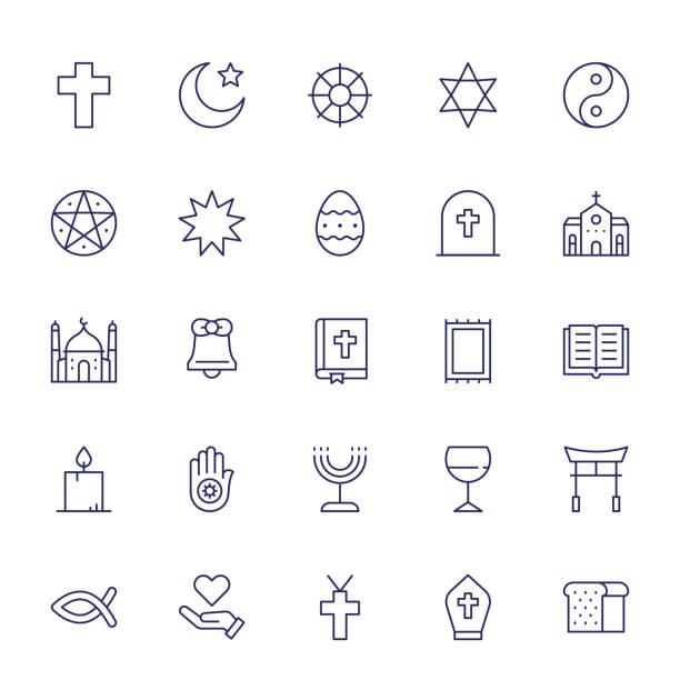 Religion Editable Stroke Line Icons Religion Vector Style Editable Stroke Line Icons cross shape cross religion christianity stock illustrations