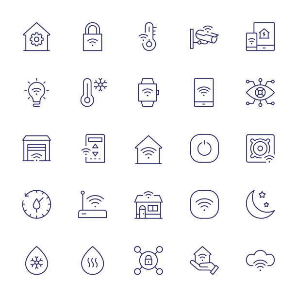 Smart Home Systems Editable Stroke Line Icons Smart Home Systems Vector Style Editable Stroke Line Icons home automation stock illustrations