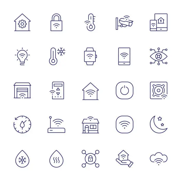 Vector illustration of Smart Home Systems Editable Stroke Line Icons