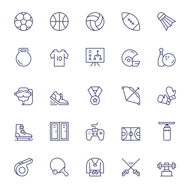 Sport Editable Stroke Line Icons Sport Vector Style Editable Stroke Line Icons football locker room stock illustrations