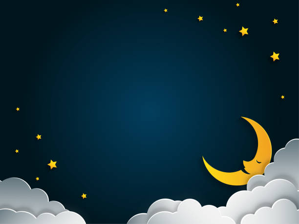 nachtmondhimmel hintergrund mit kopierraum, vektorillustration. - lullaby stock-grafiken, -clipart, -cartoons und -symbole