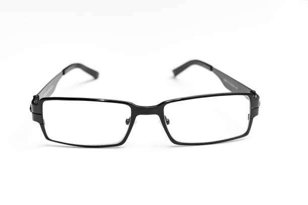 glasses for vision correction in black frame on a white background. advertising of the optics store and ophthalmologist services. fashion accessory.
