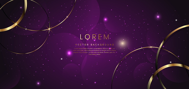 abstract golden circle lines overlapping on purple background with sparkle light effect. You can use it for ads, posters, templates, business presentations vector illustration.