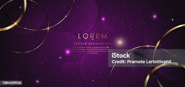 istock abstract golden circle lines overlapping on purple background with sparkle light effect. 1384459056
