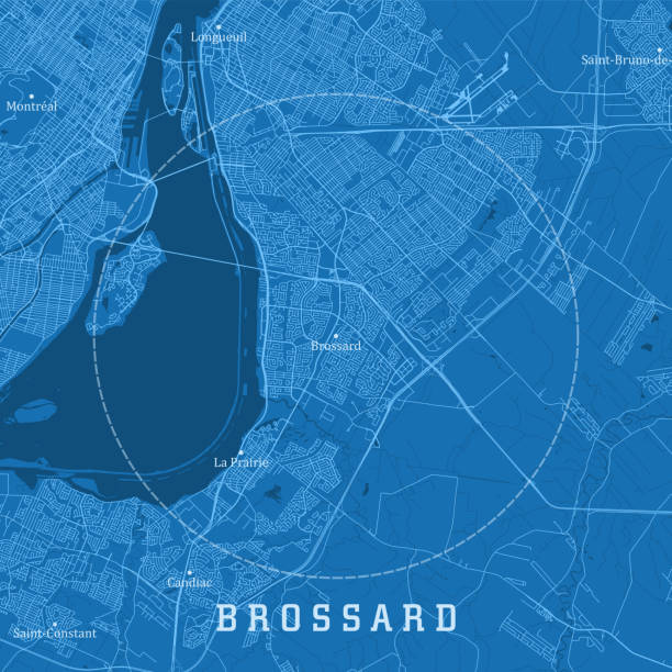 brossard qc city vector mapa drogowa niebieski tekst - brossard stock illustrations